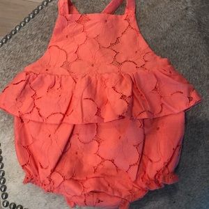 NWT Janie and Jack Coral Lace Peplum Romper 3-6mo